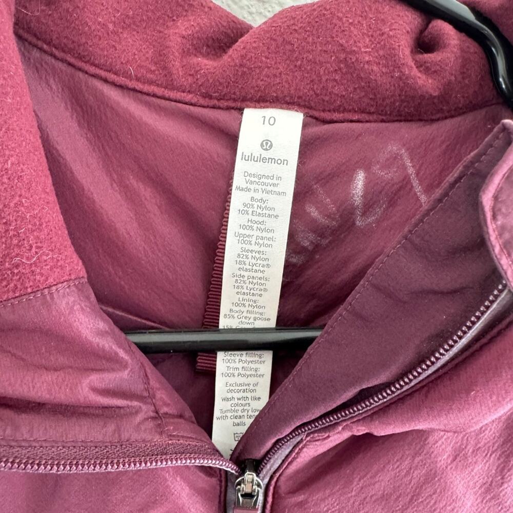 Lululemon Down for It All JacketRed Merlot (Maroon) Size 10 - Picture 4 of 9